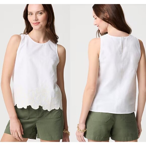 J. Crew Factory Tops - J. Crew Factory Embroidered-trim Linen-Blend Shell NWT in White Small